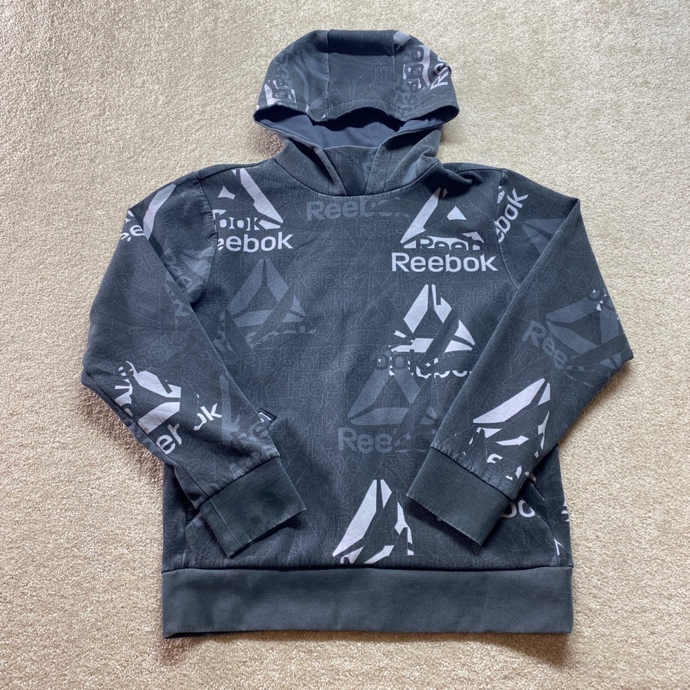 Reebok Sweater Mens Small‎ All Over Logo Print Hoodie Polyester Blend